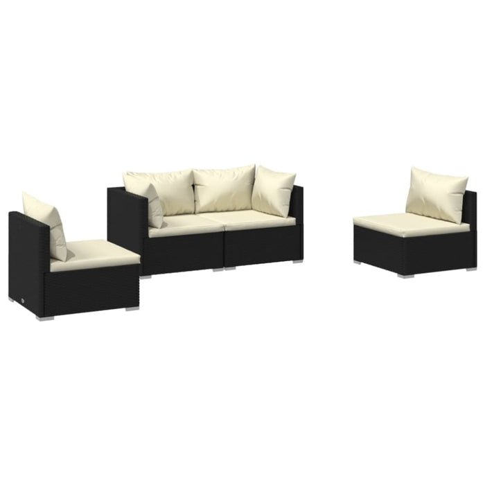 4 Piece Garden Lounge Set With Cushions Poly Rattan Black