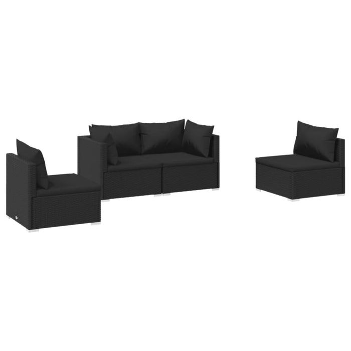 4 Piece Garden Lounge Set With Cushions Poly Rattan Black