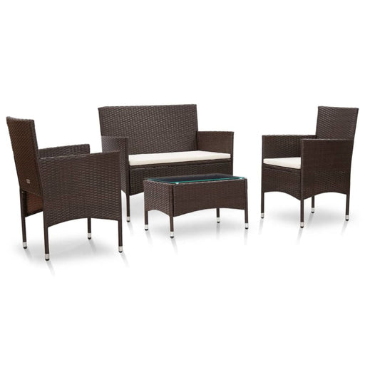 4 Piece Garden Lounge Set With Cushions Poly Rattan Brown