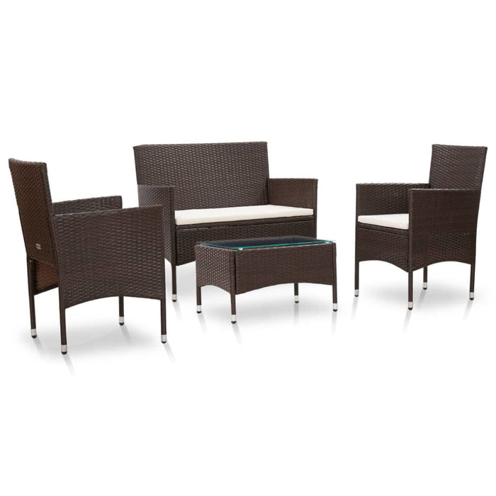 4 Piece Garden Lounge Set With Cushions Poly Rattan Brown