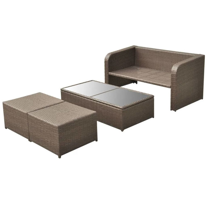 4 Piece Garden Lounge Set With Cushions Poly Rattan Brown