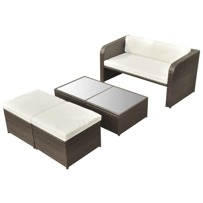 4 Piece Garden Lounge Set With Cushions Poly Rattan Brown