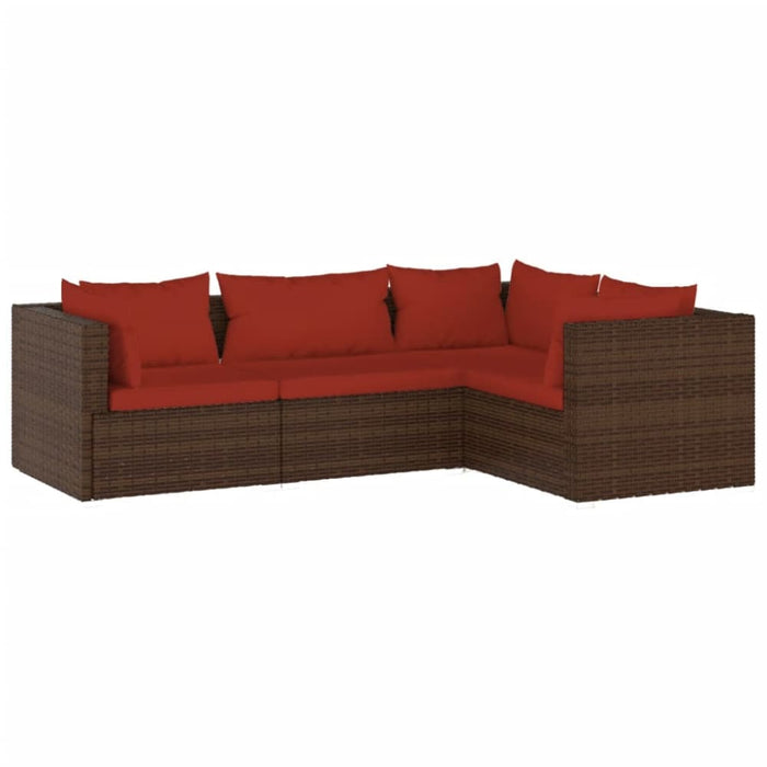 4 Piece Garden Lounge Set With Cushions Poly Rattan Brown