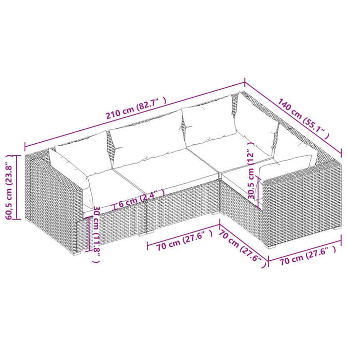 4 Piece Garden Lounge Set With Cushions Poly Rattan Brown