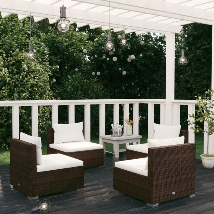 4 Piece Garden Lounge Set With Cushions Poly Rattan Brown