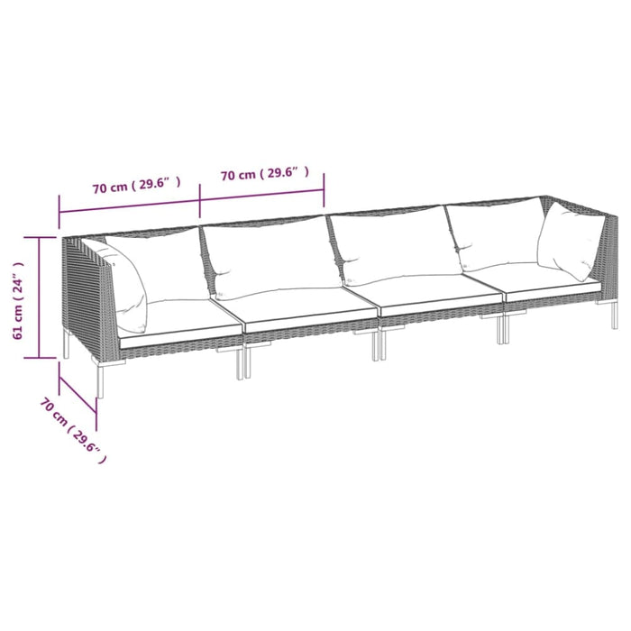 4 Piece Garden Lounge Set With Cushions Poly Rattan Dark