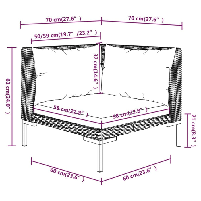 4 Piece Garden Lounge Set With Cushions Poly Rattan Dark