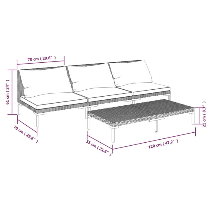 4 Piece Garden Lounge Set With Cushions Poly Rattan Dark