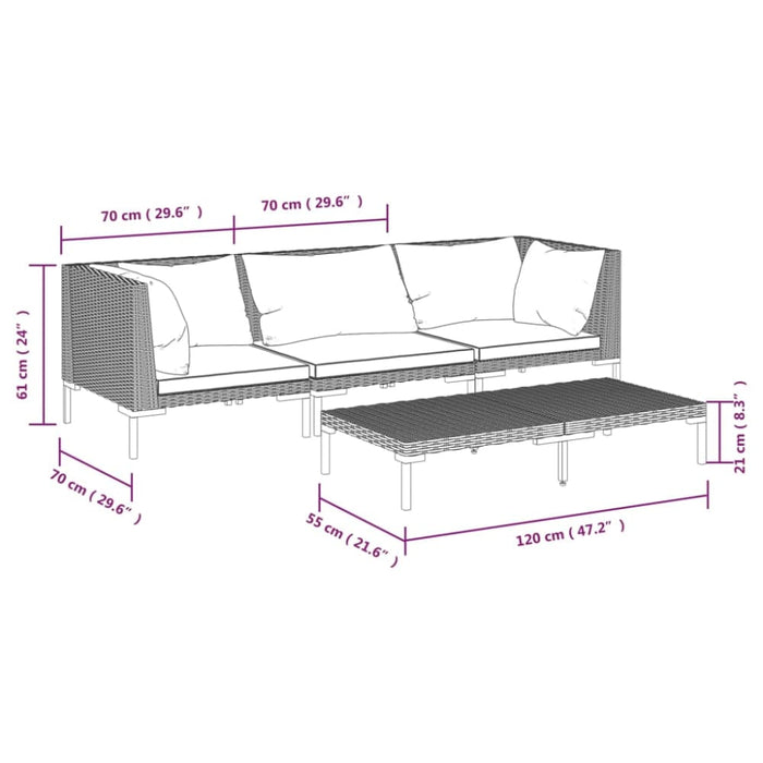 4 Piece Garden Lounge Set With Cushions Poly Rattan Dark