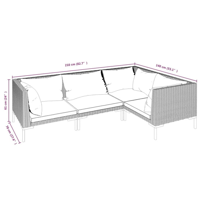 4 Piece Garden Lounge Set With Cushions Poly Rattan Dark