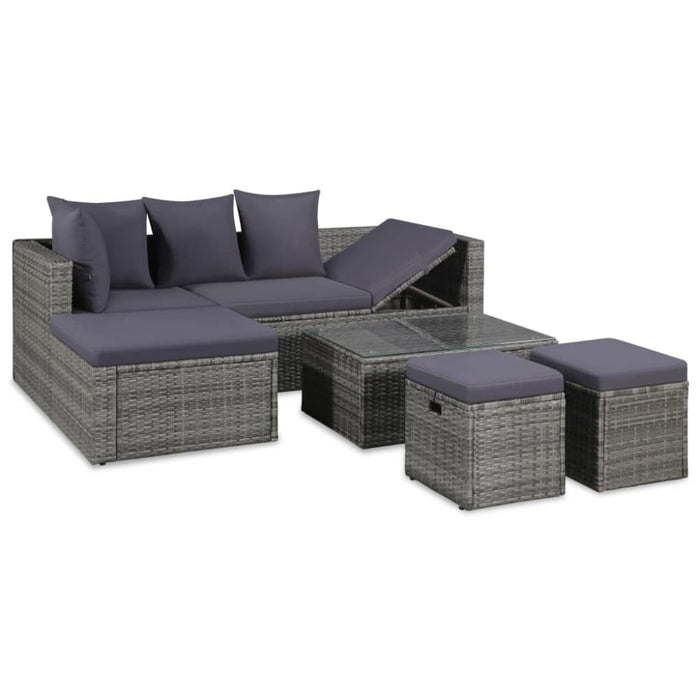 4 Piece Garden Lounge Set With Cushions Poly Rattan Grey