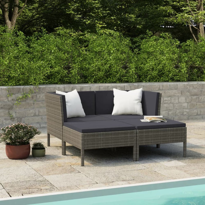 4 Piece Garden Lounge Set With Cushions Poly Rattan Grey