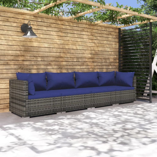 4 Piece Garden Lounge Set With Cushions Poly Rattan Grey