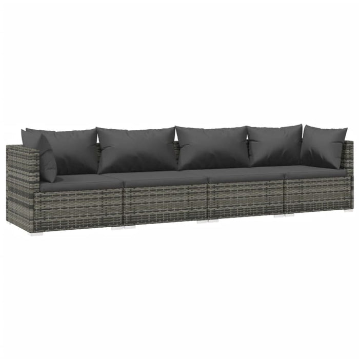 4 Piece Garden Lounge Set With Cushions Poly Rattan Grey