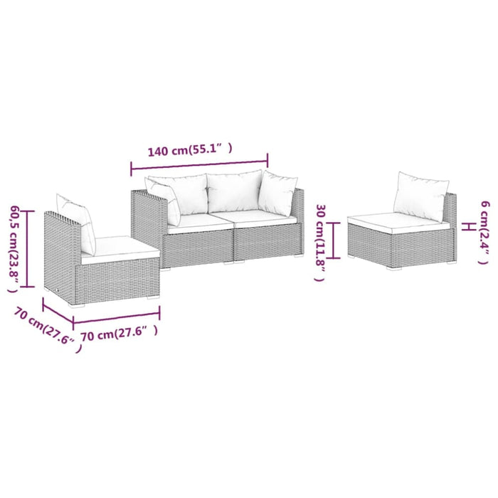 4 Piece Garden Lounge Set With Cushions Poly Rattan Grey