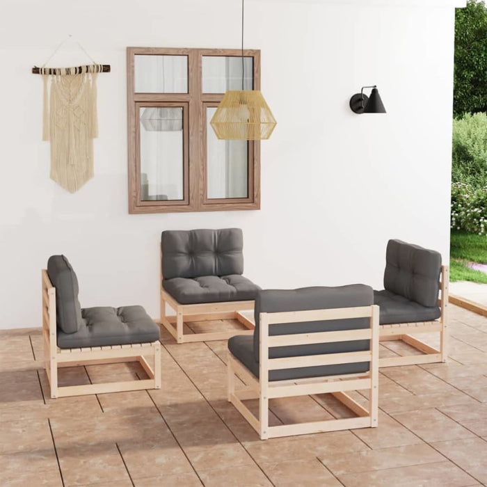 4 Piece Garden Lounge Set With Cushions Solid Pinewood