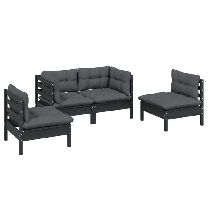 4 Piece Garden Lounge Set With Cushions Solid Pinewood