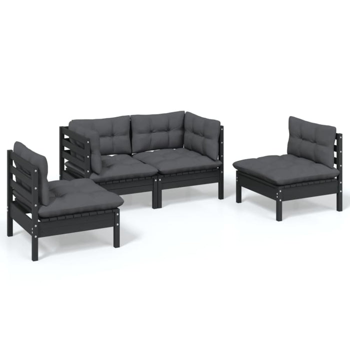 4 Piece Garden Lounge Set With Cushions Solid Pinewood