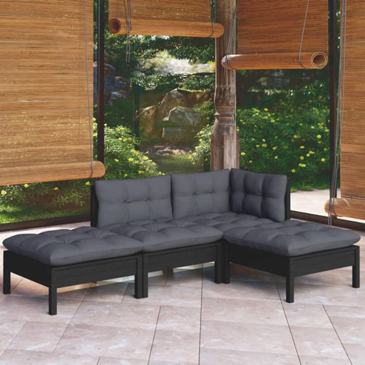 4 Piece Garden Lounge Set With Cushions Solid Pinewood