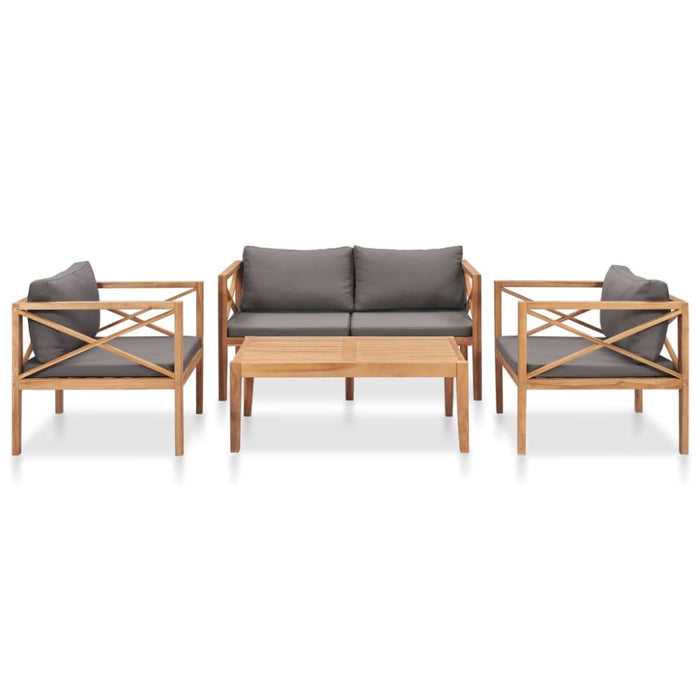 4 Piece Garden Lounge Set With Cushions Solid Wood Teak