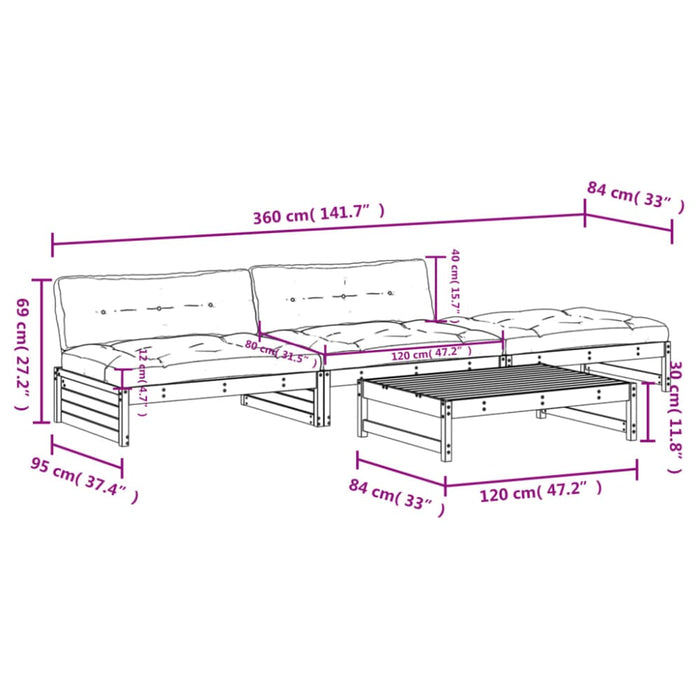 4 Piece Garden Lounge Set With Cushions White Solid Wood