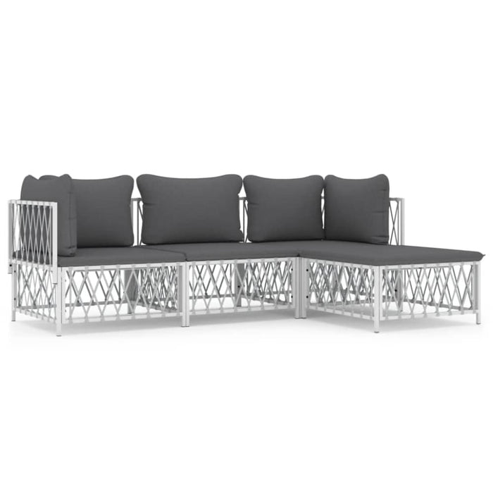 4 Piece Garden Lounge Set With Cushions White Steel Tonlnlb