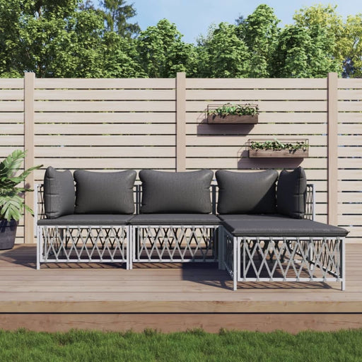 4 Piece Garden Lounge Set With Cushions White Steel Tonlnlb