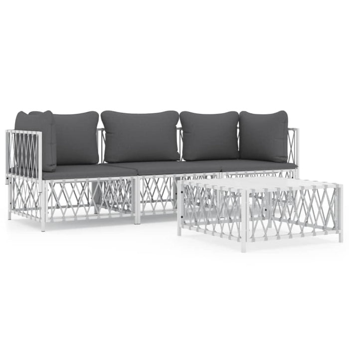 4 Piece Garden Lounge Set With Cushions White Steel Tonlnon