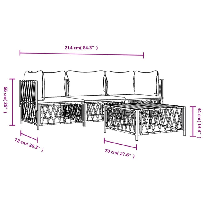 4 Piece Garden Lounge Set With Cushions White Steel Tonlnon