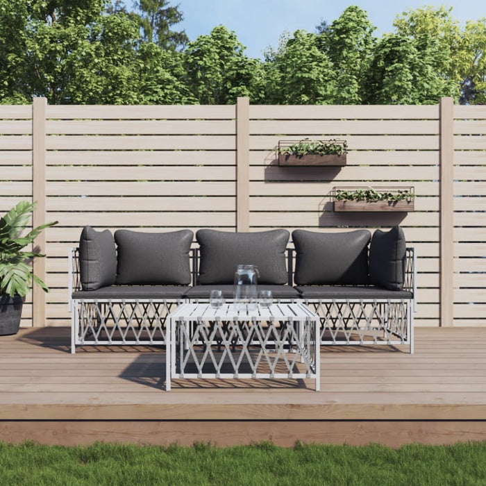 4 Piece Garden Lounge Set With Cushions White Steel Tonlnon