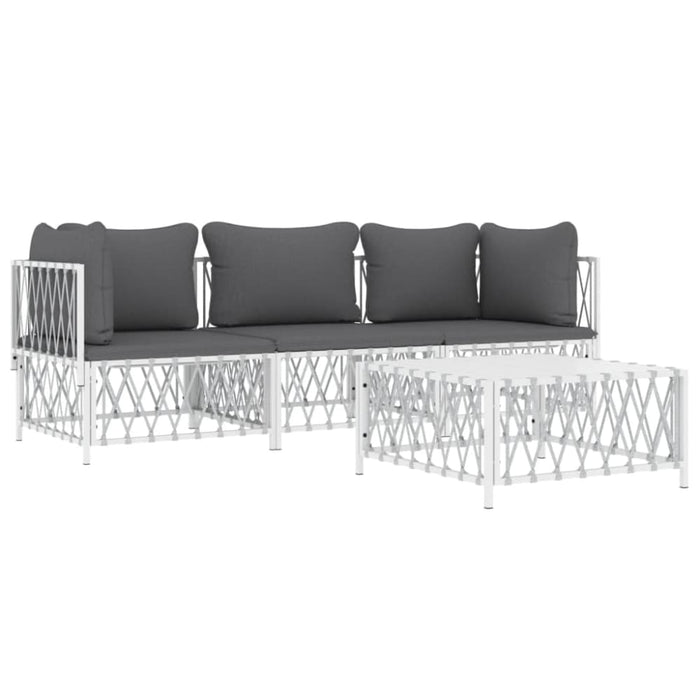 4 Piece Garden Lounge Set With Cushions White Steel Tonlnon