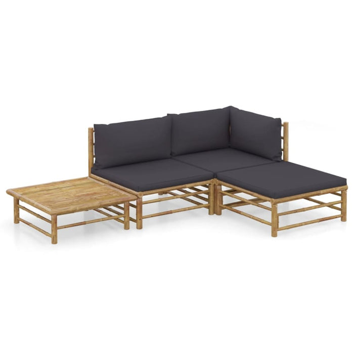 4 Piece Garden Lounge Set With Dark Grey Cushions Bamboo