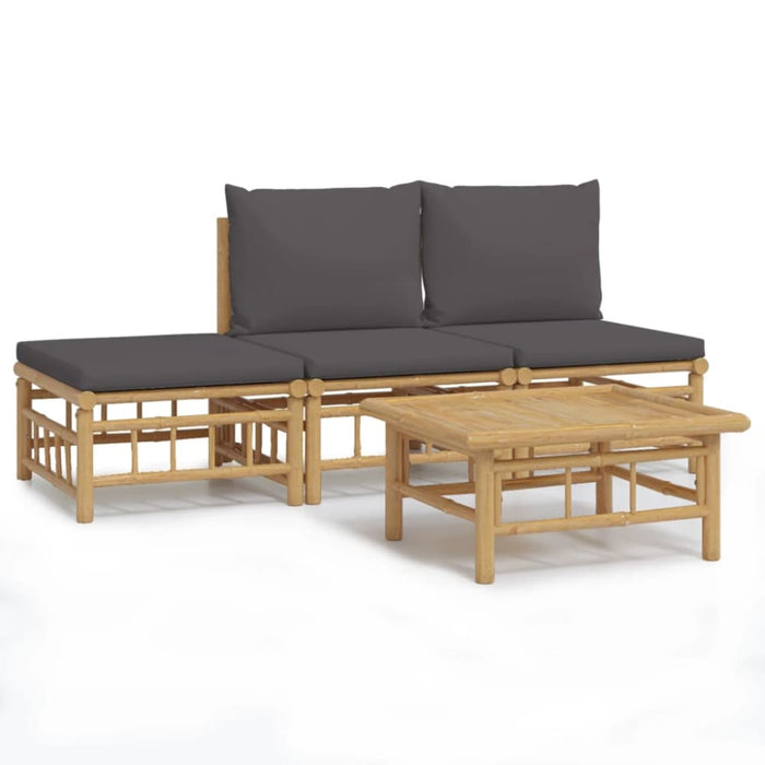 4 Piece Garden Lounge Set With Dark Grey Cushions Bamboo