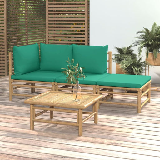 4 Piece Garden Lounge Set With Green Cushions Bamboo Toppoaa