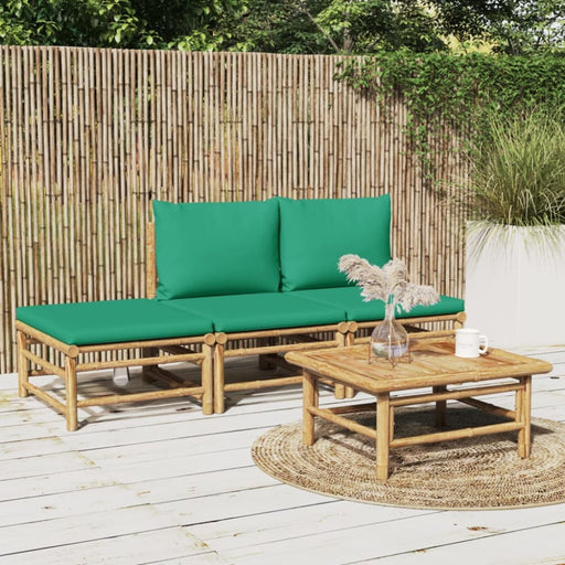 4 Piece Garden Lounge Set With Green Cushions Bamboo Toppoio