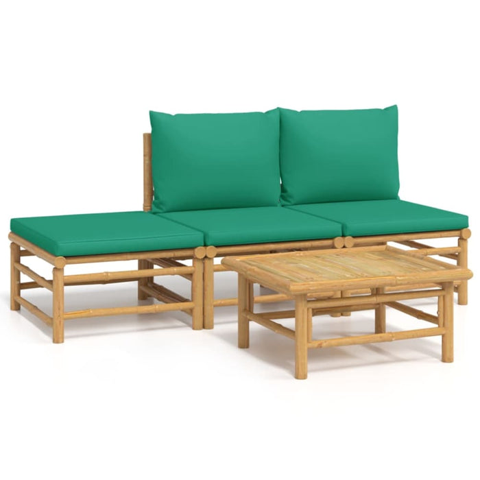 4 Piece Garden Lounge Set With Green Cushions Bamboo Toppoio