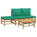 4 Piece Garden Lounge Set With Green Cushions Bamboo Toppoio