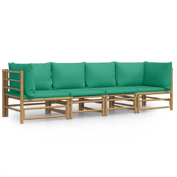 4 Piece Garden Lounge Set With Green Cushions Bamboo Toppopx