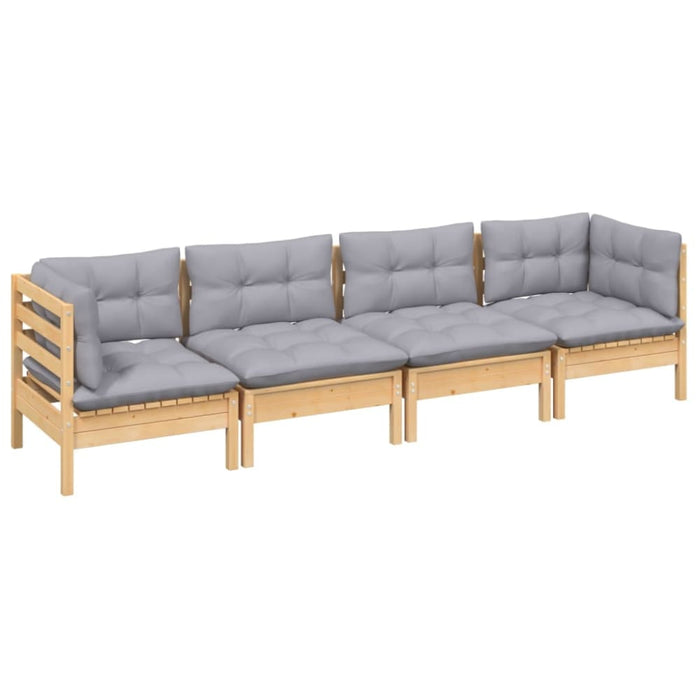 4 Piece Garden Lounge Set With Grey Cushions Solid Pinewood