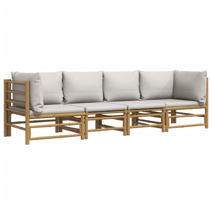 4 Piece Garden Lounge Set With Light Grey Cushions Bamboo