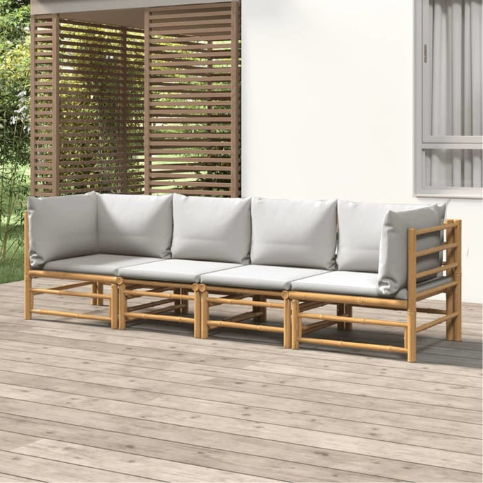 4 Piece Garden Lounge Set With Light Grey Cushions Bamboo