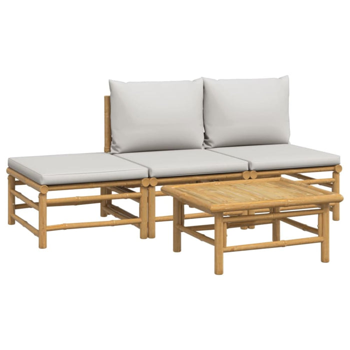 4 Piece Garden Lounge Set With Light Grey Cushions Bamboo