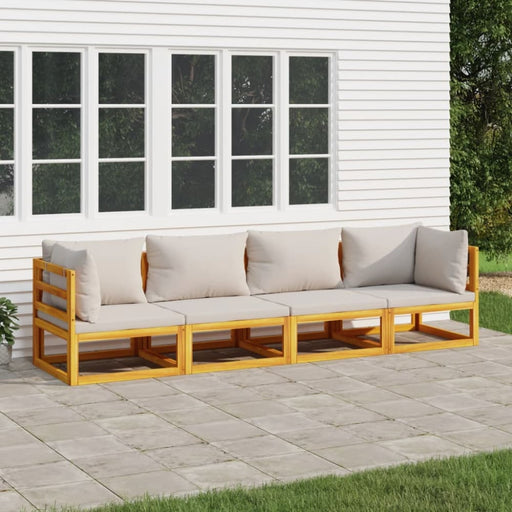 4 Piece Garden Lounge Set With Light Grey Cushions Solid