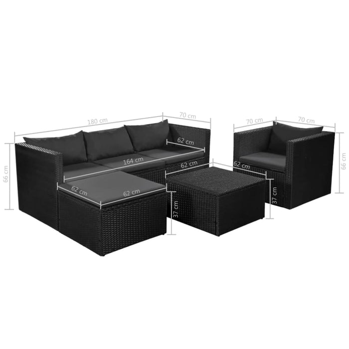 4 Piece Garden Lounge Set Poly Rattan Black And Grey Aaoio