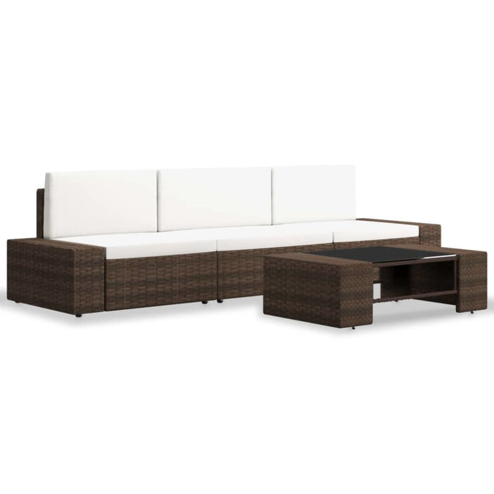 4 Piece Garden Lounge Set Poly Rattan Brown Tbpapnk