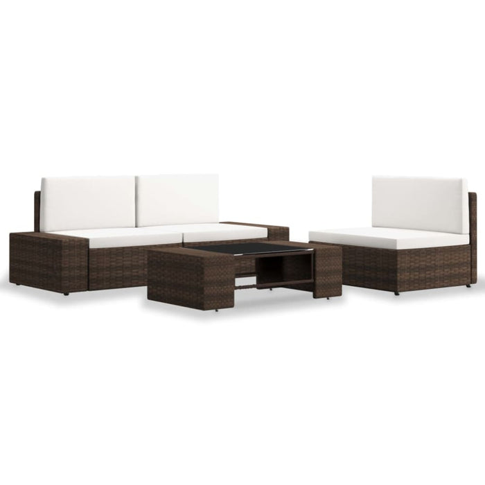 4 Piece Garden Lounge Set Poly Rattan Brown Tbpapnk