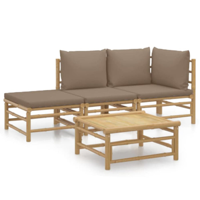 4 Piece Garden Lounge Set With Taupe Cushions Bamboo Toppoox