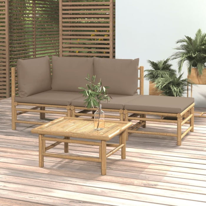 4 Piece Garden Lounge Set With Taupe Cushions Bamboo Toppoox