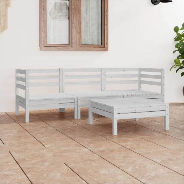 4 Piece Garden Lounge Set White Solid Wood Pine Tbnxaln