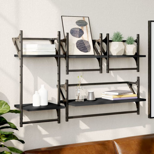 4 Piece Wall Shelf Set With Bars Black Engineered Wood